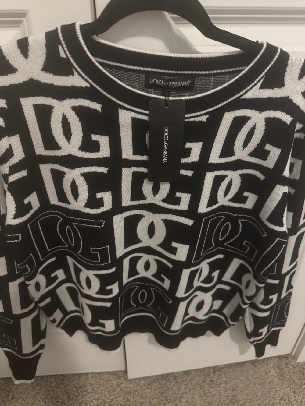 Dolce & Gabbana Black & White Logo Jacquard Crewneck Sweater